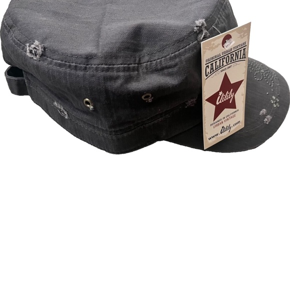 Women's Ililily Gray Distressed Embellished Military Army Hat Cadet Cap - Picture 4 of 14